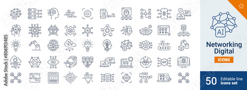 Networking digital icons Pixel perfect. setup, cloud, data, ...	