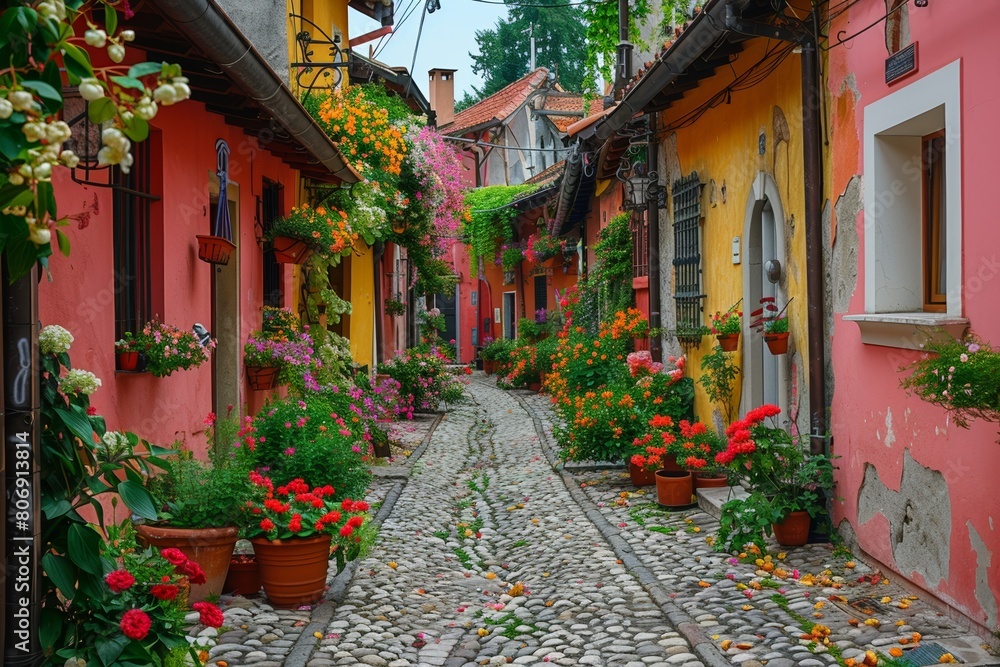The charming streets of the ancient city boast historic architecture and picturesque cobblestone paths and flowers.