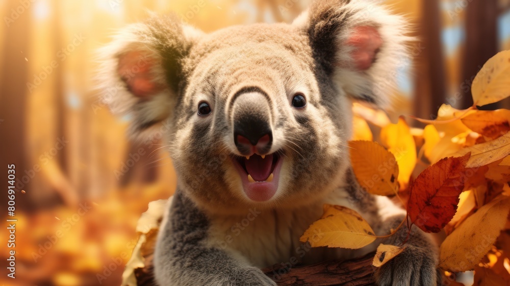 Portrait of happy koala rejoices in autumn. Portrait of happy koala rejoices in autumn.