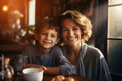 Generative AI image of young person at home after housework routine photo