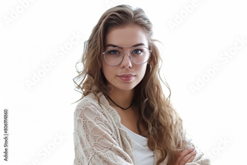 Young pretty woman, Psychologist photo on white isolated background