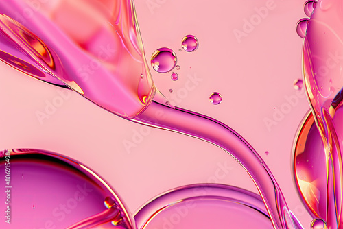 Pink abstract bubbles, liquid texture close up. Bright magenta pink background with copy space. High quality backdrop with space for text, design elements. Beauty, cosmetics, freshness, skincare