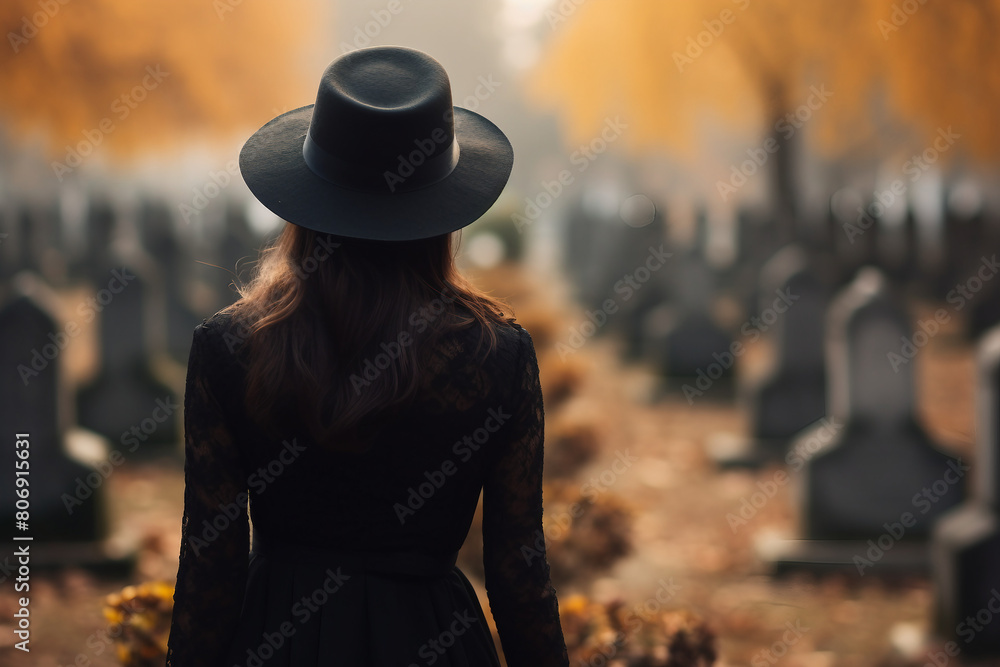 Generative ai illustration of big city cemetery people mourning for those who gone lost Generative ai illustration of big city cemetery people mourning for those who gone lost