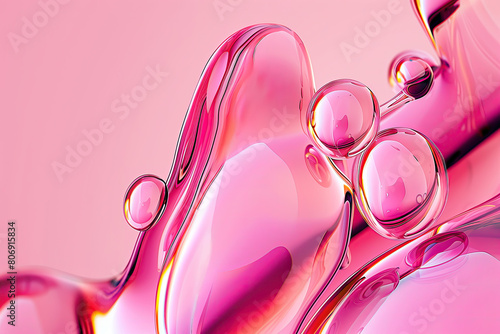 Pink abstract bubbles, liquid texture close up. Bright magenta pink background with copy space. High quality backdrop with space for text, design elements. Beauty, cosmetics, freshness, skincare