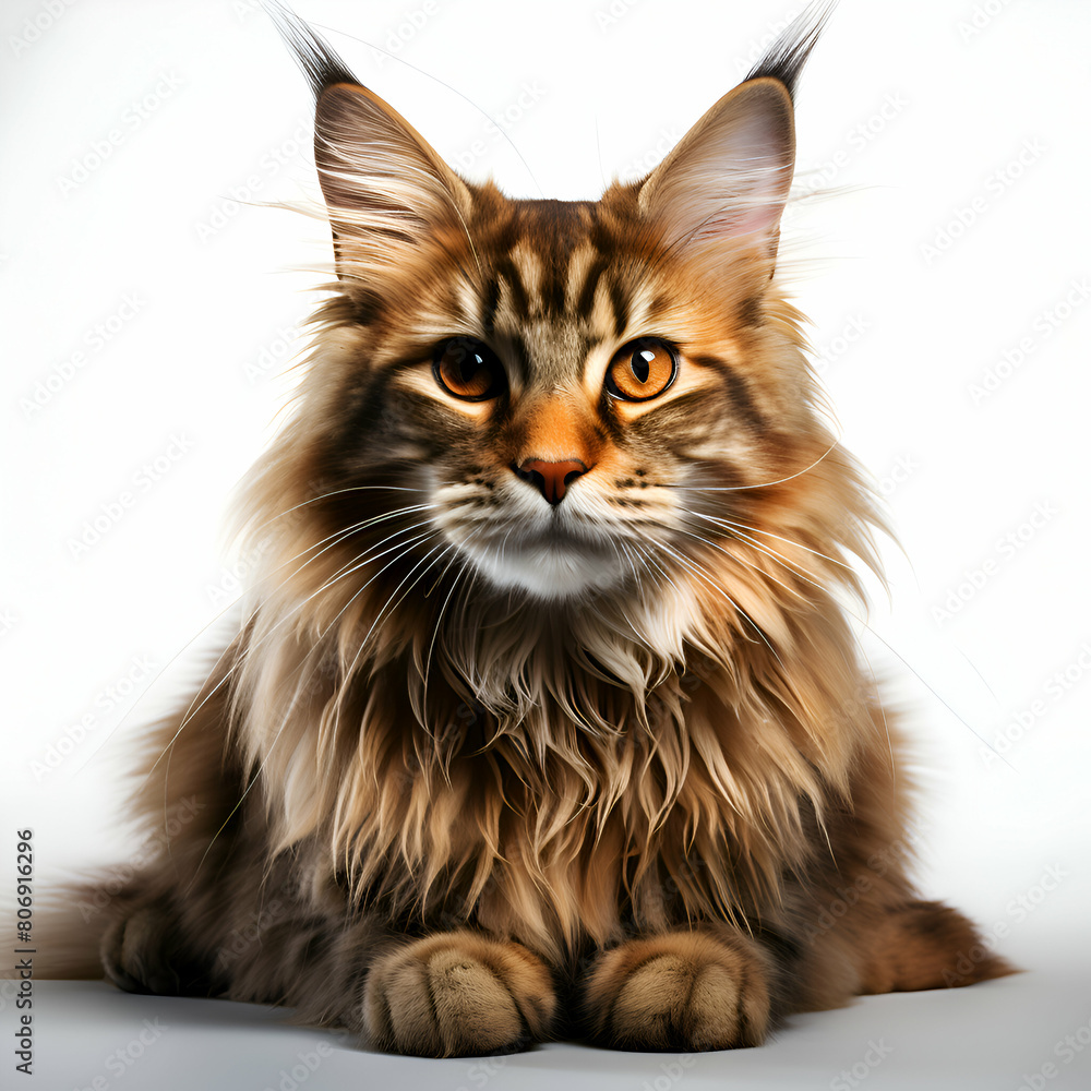 Beautiful Maine Coon cat on white background
