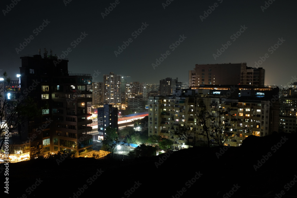 View of Pune in summer, Cityscape Skyline, buildings holdings, Signboards, and banners, Pune, Maharashtra, India