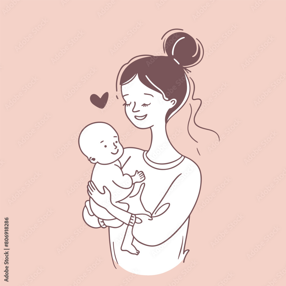 Minimalistic illustration of Mother and child, Mother day postcard Minimalistic illustration of Mother and child, Mother day postcard