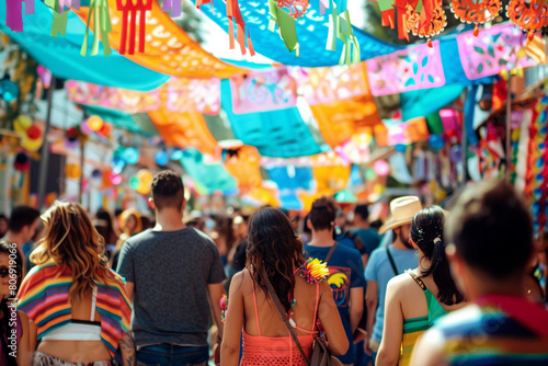 summer festival, fair, and outdoor events with vibrant colors and joyful crowds generative AI