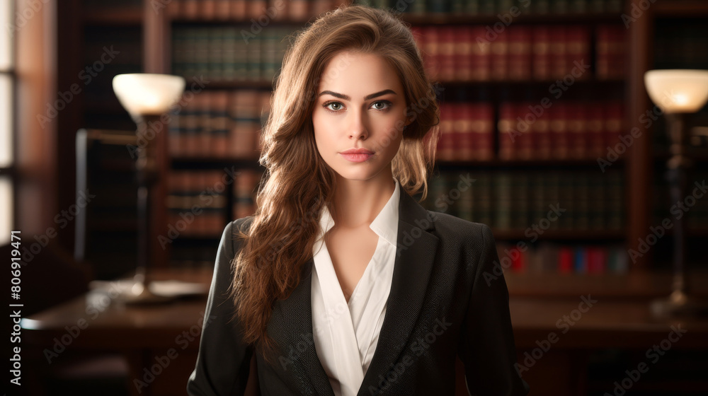 A young woman lawyer with a hopeful expression, ready to fight for her client. A young woman lawyer with a hopeful expression, ready to fight for her client.