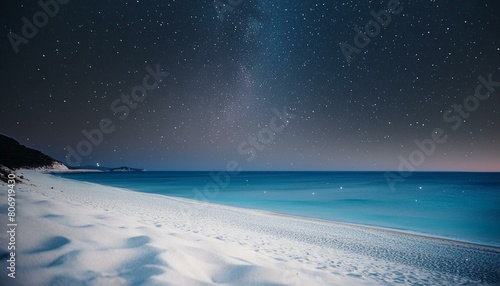 夜の海岸と星空、地平線 photo