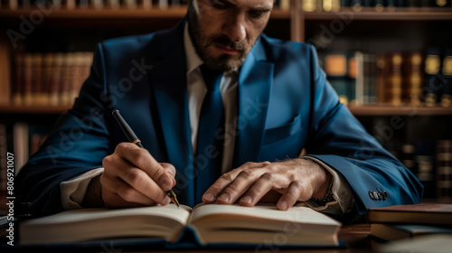 businessman sitting and writing a book