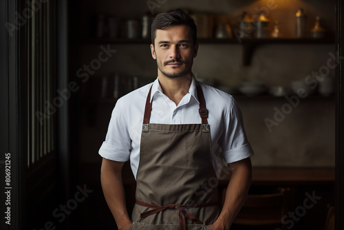 Young male asian chef working in a restaurant kitchen smiling portrait generative AI