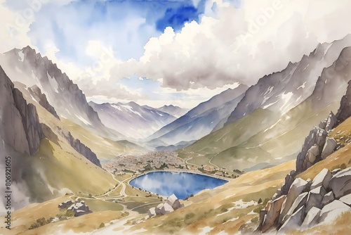 Mirador Roc Del Quer Andorra Country Landscape Illustration Art photo