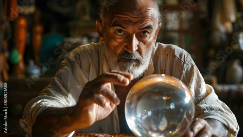 Glimpsing Love and Fortune Through the Magician's Crystal Ball. Concept Magic, Love, Fortune, Crystal Ball, Magician