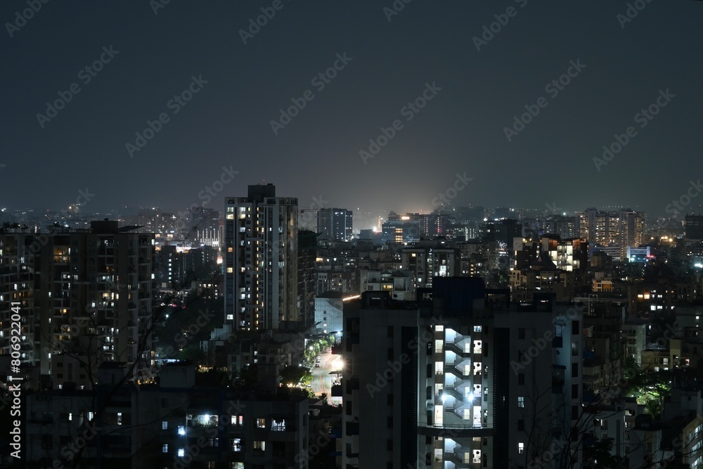 View of Pune in summer, Cityscape Skyline, buildings holdings, Signboards, and banners, Pune, Maharashtra, India