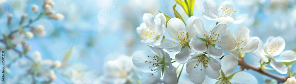 Serenity Blooms White Flowers against Blue, Room for Text