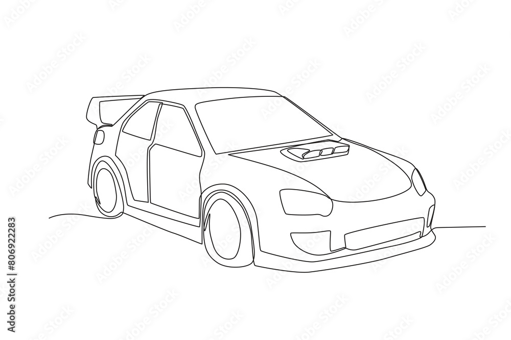 Fototapeta premium Single continuous line drawing of a Sedan. Technological advances in transportation. Continuous line draw design graphic vector illustration. 
