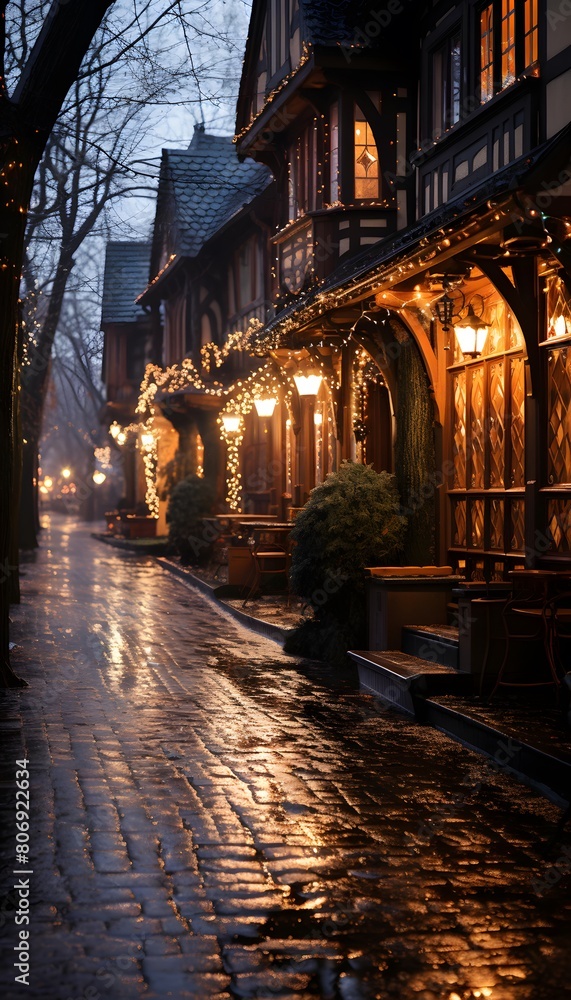 Night street in the old town of Rothenburg ob der Tauber