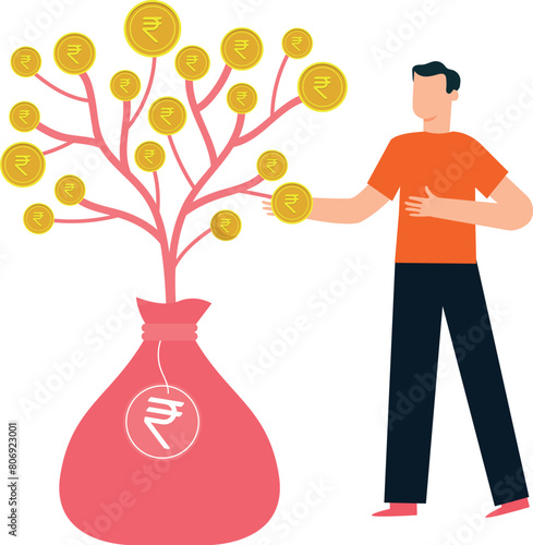 Boy looking at money plant.