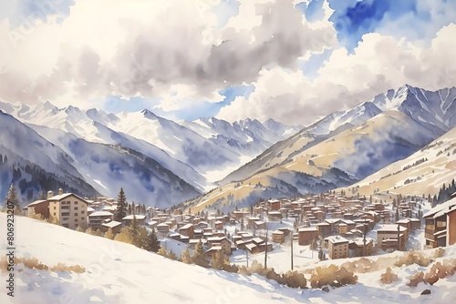 Pal Arinsal Andorra Country Landscape Illustration Art photo