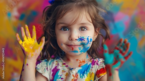 Little Girl Playing with Colors  Happy Children Day