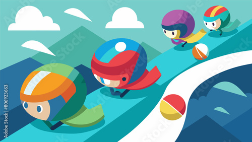 A blur of colorful helmets and boards as competitors push their limits downhill navigating treacherous twists and turns.. Vector illustration