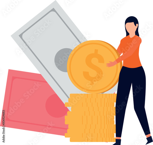 The girl has a dollar coin.