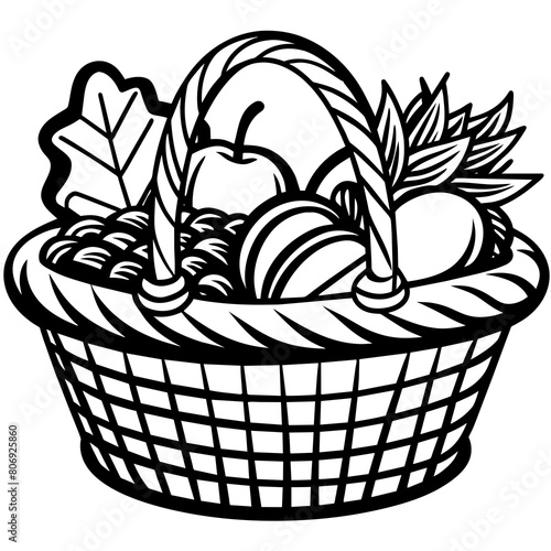 black-and-white-coloring-page-food-basket--clean-l 