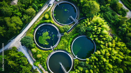 Wallpaper Mural Aerial view of circular water treatment tanks surrounded by lush greenery and intersecting roads. Torontodigital.ca