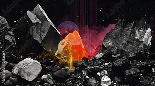 Digital retro abstract diorite collage decollagecore pattern graphics poster background photo