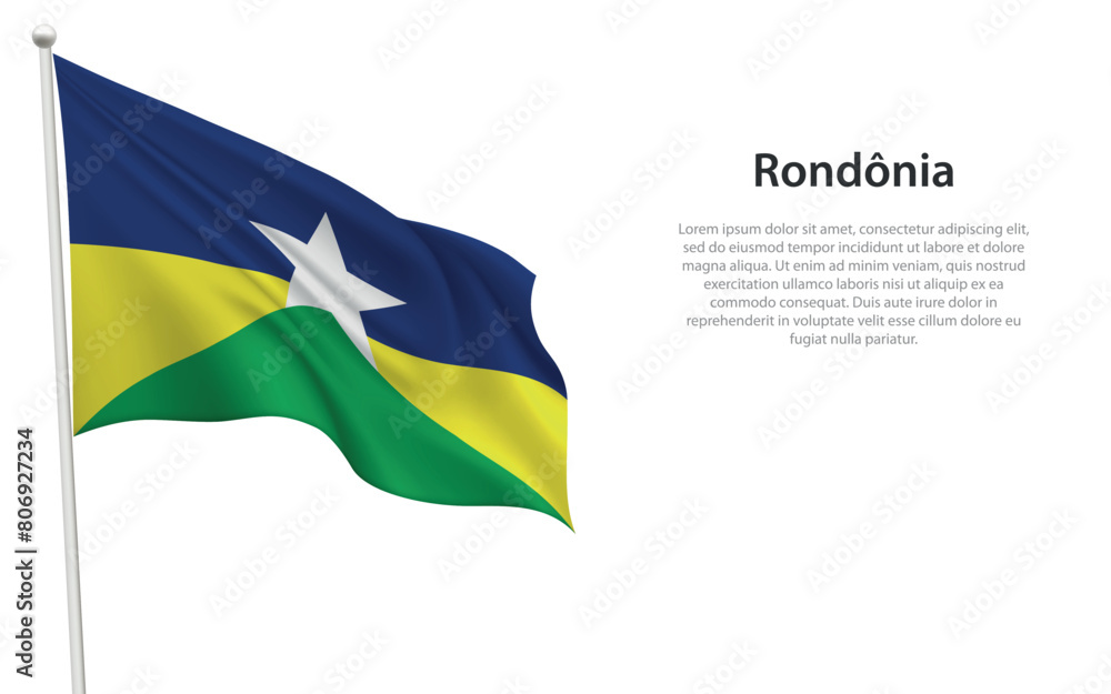Obraz premium Isolated waving flag of Rondonia is a state Brazil