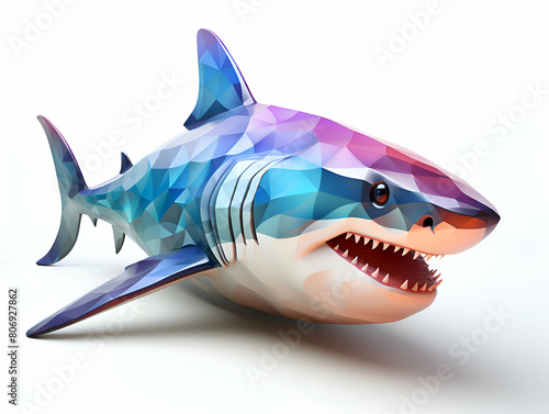 Shark in low poly style isolated on white background.