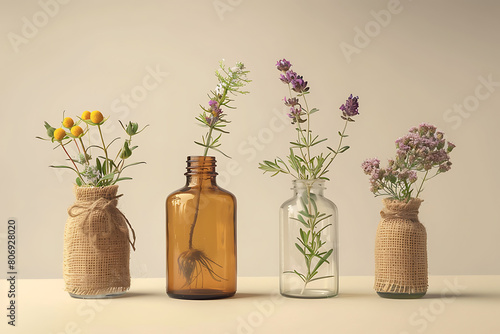 natural eco friendly bottle cosmetics isolated on light colored background, mock up for design photo