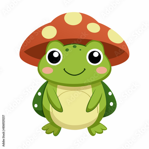 cute-frog-with-mashroom-hat-white-background