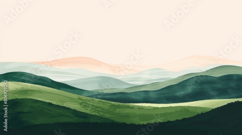 Mountain landscape with a dawn, an elongated format for the convenience of using it as a background. © didar