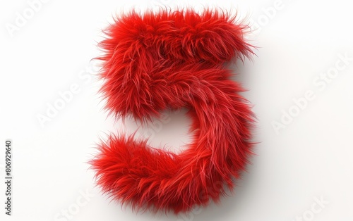 Vibrant Crimson 5 in Furry Form  Cheerful Scarlet Digit 5 Shaped Like Fur  Joyful Ruby 5 in Fluffy Texture