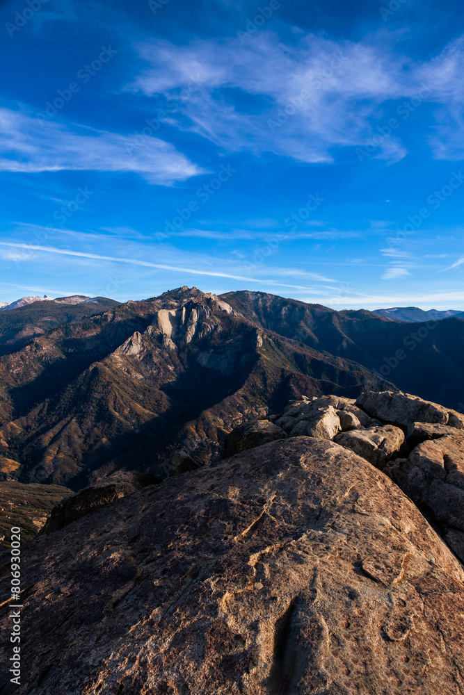 Beautiful view of mountains and Moro Rock view of the Sequoia National Park. California