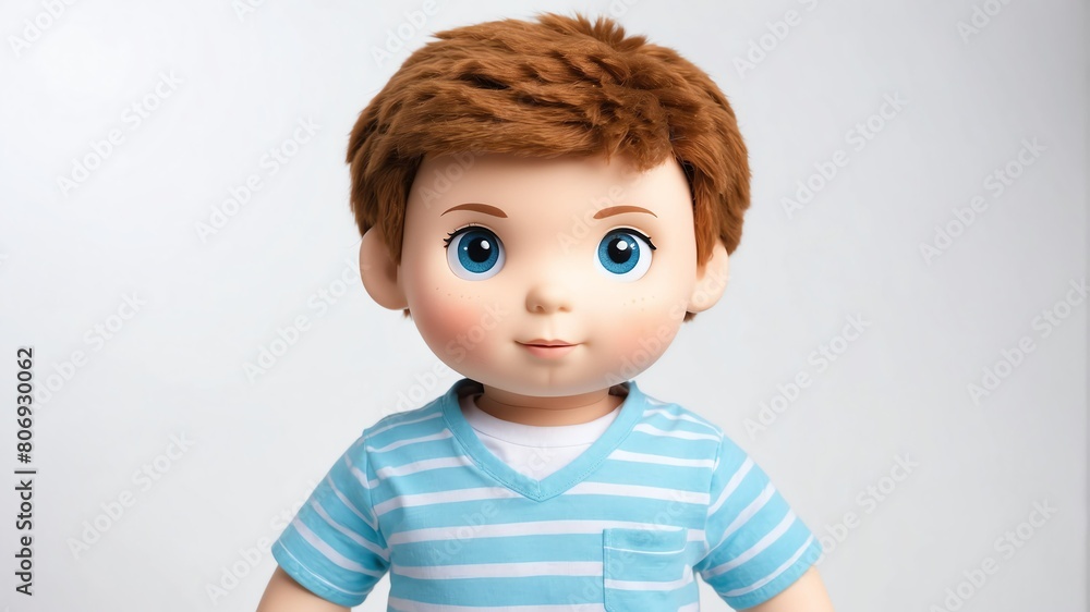 Naklejka premium boy plush doll stuffed toy studio portrait on plain white background from Generative AI