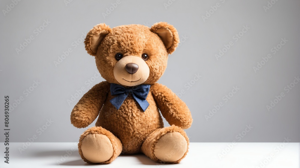 Obraz premium brown teddy bear stuffed toy studio portrait on plain white background from Generative AI