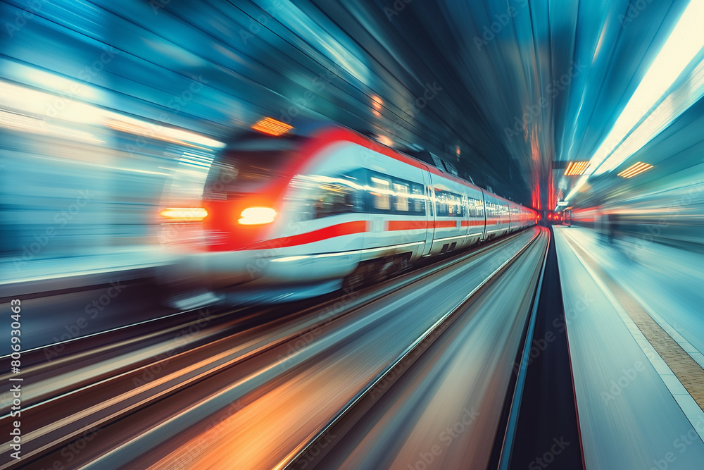 “Speeding Train” A train in motion, captured with a blur effect, emphasizing its speed and the urban environment. “Speeding Train” A train in motion, captured with a blur effect, emphasizing its speed and the urban environment.