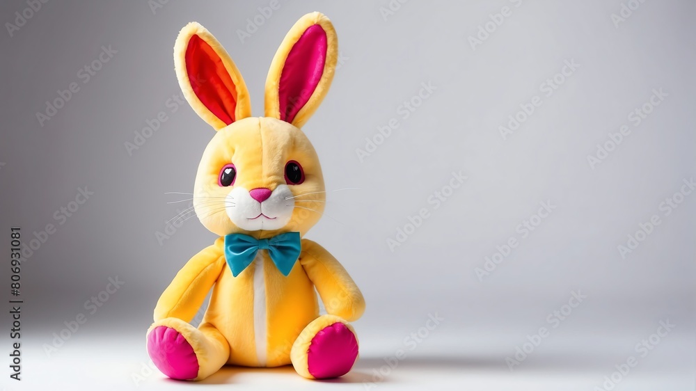 Obraz premium colorful rabbit plush doll stuffed toy studio portrait on plain white background from Generative AI