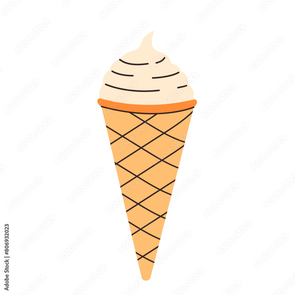 Ice cream in waffle cone on white background. y2k element. Cooling summer dessert