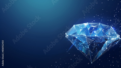 Abstract blue diamond on digital background with polygonal light lines network connection concept © Samra