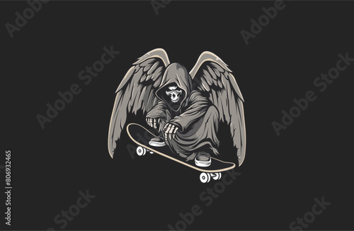 Skateboarding and Skull  vector illustration flat design logo