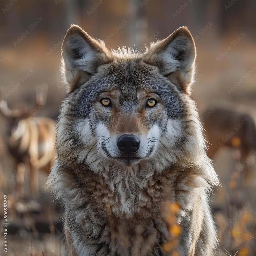 Majestic Grey Wolf Holding Powerful Gaze in Boreal Forest Habitat
