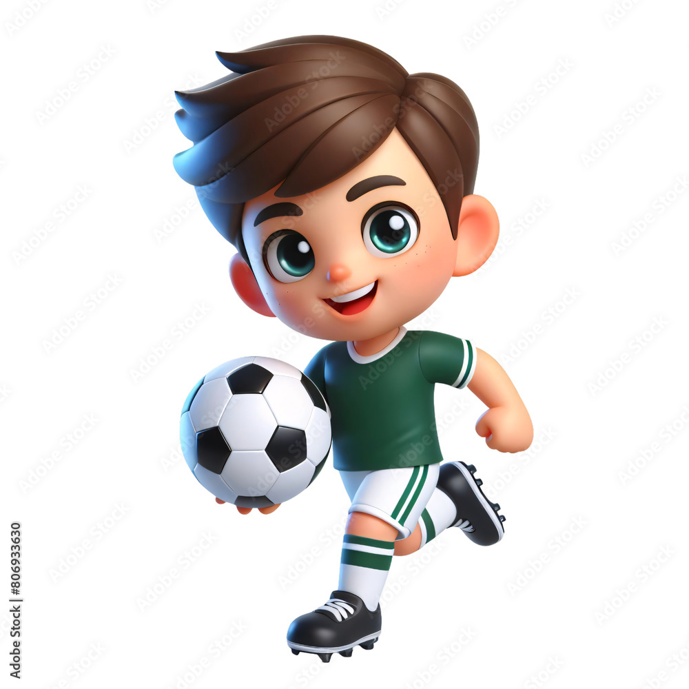 3d character of child playing football