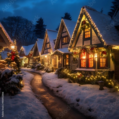 Christmas decoration in a small village in winter, New England, USA photo