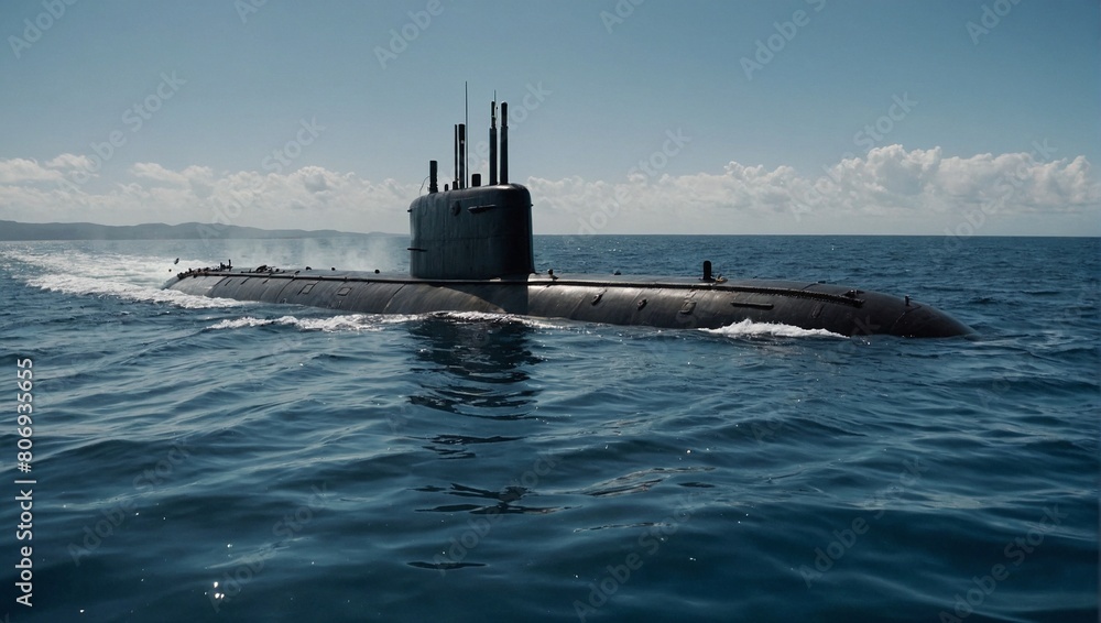 Fototapeta premium A submarine diving in the ocean