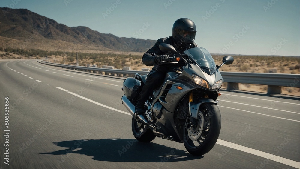 A motorcycle speeding on a highway A motorcycle speeding on a highway
