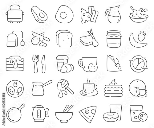 Breakfast line icons collection. Thin outline icons pack. Vector illustration eps10